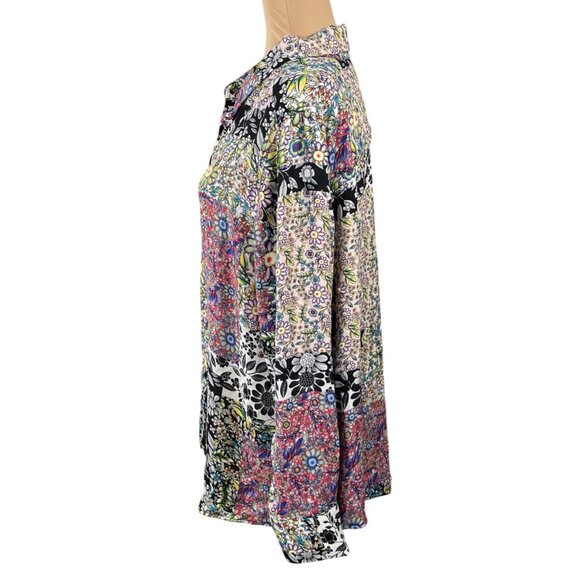 Jones NY Floral Patchwork Blouse Top Size 1X Button Front Collar Multi-Color - Picture 2 of 9